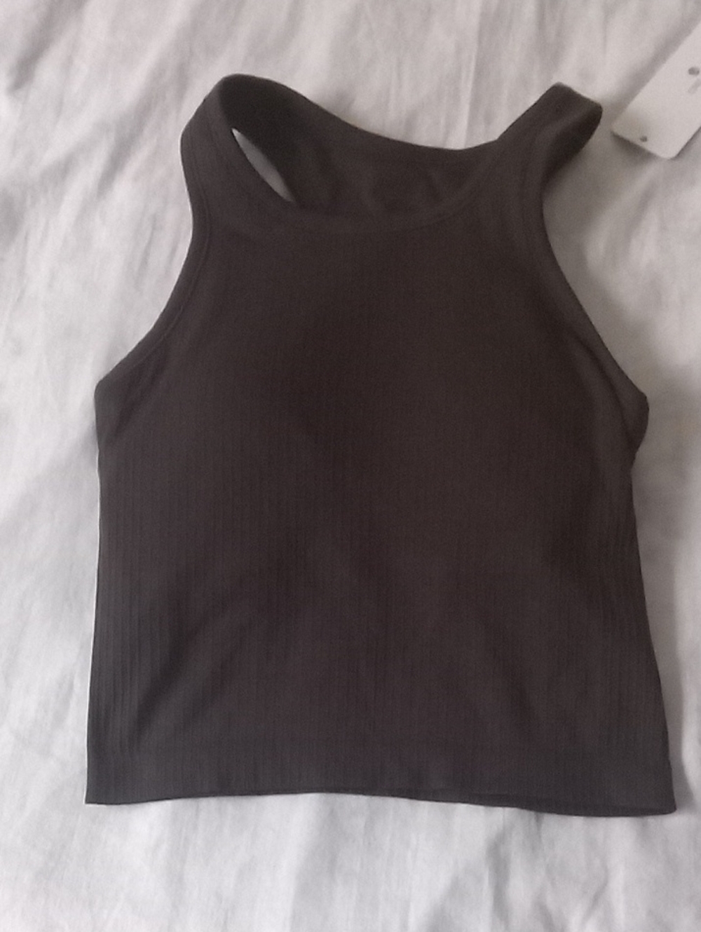 CRZ YOGA Women's Ribbed High-Neck Crop Tank Top - Dark Brown